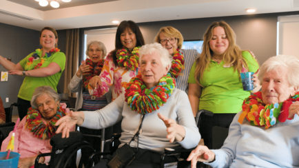 Residents singing and dancing