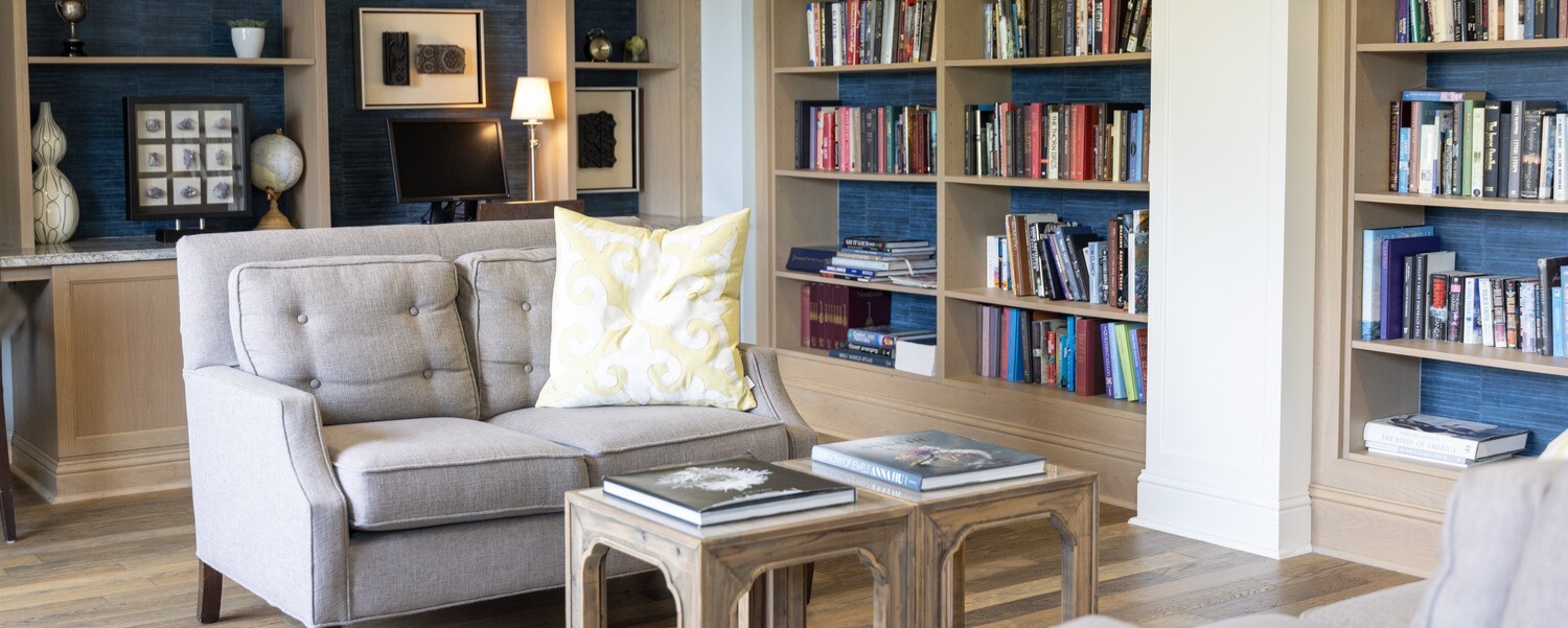 A cozy library at a senior living community in Doylestown