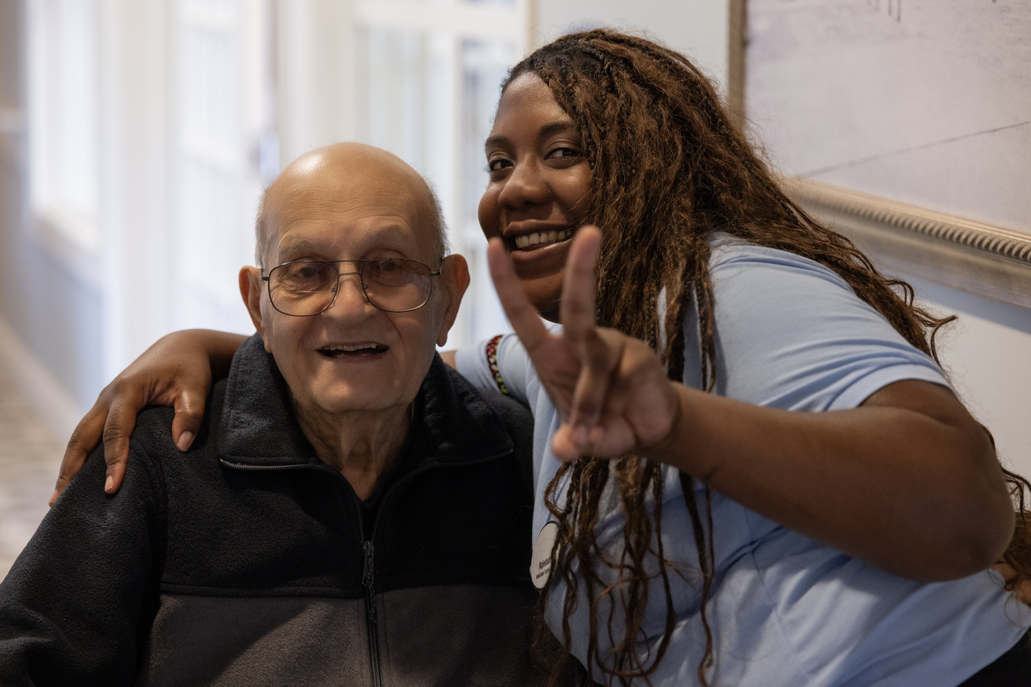 The Solana Doylestown Resident and Staff Member Smiling