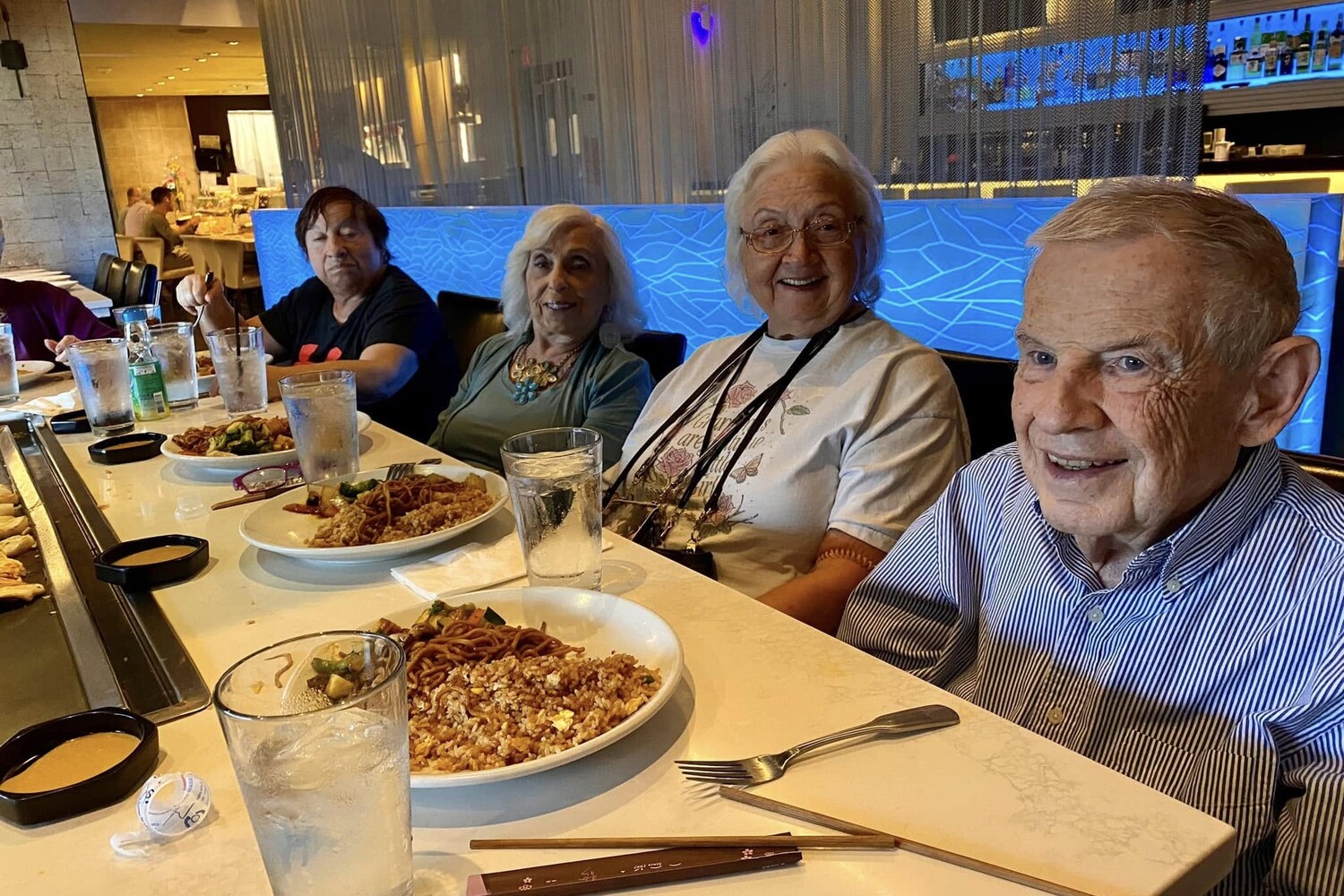 A group of residents on a lunch out at a restaurant
