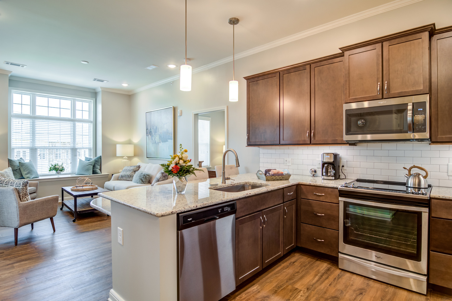 Arbor Terrace Hamilton Mill Apartment Kitchen and Living Room