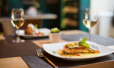  An elegantly plated dish at Chateau Elan Winery and Resort in Braselton, a refined dining and vineyard destination just 25 minutes from this senior living community near Hamilton Mill, GA.