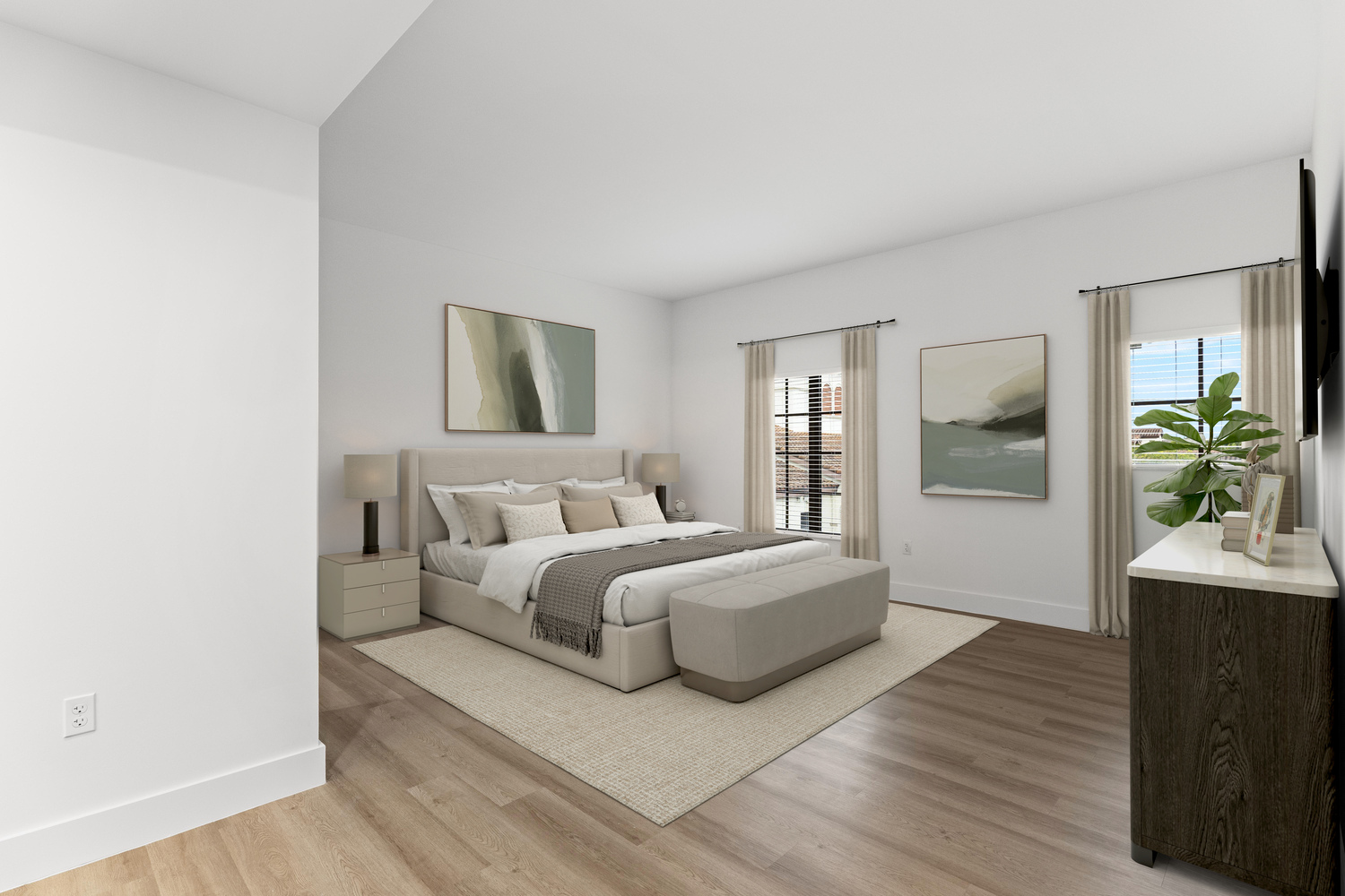This full bedroom at The Arbor at Lake Worth features natural light and plenty of room for furniture.