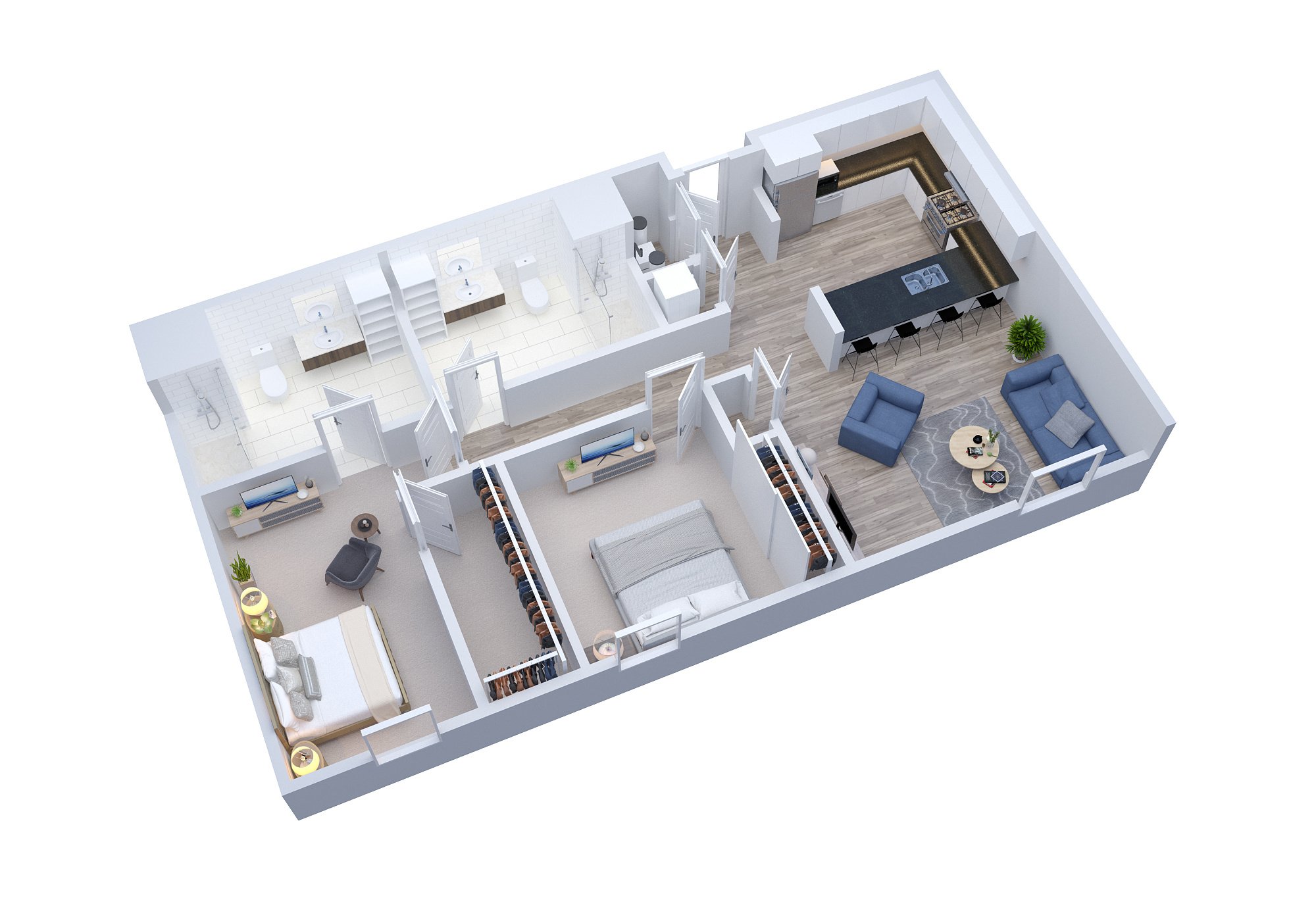 Bouganvilla Two Bed Two Bath 1186 sqft Floor Plan