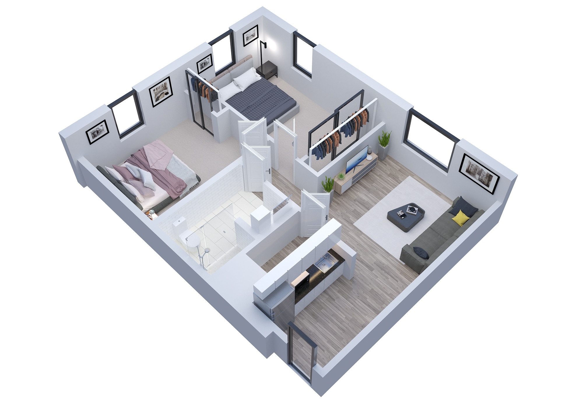 Cypress Two Bed One Bath 768-785 sqft Floor Plan