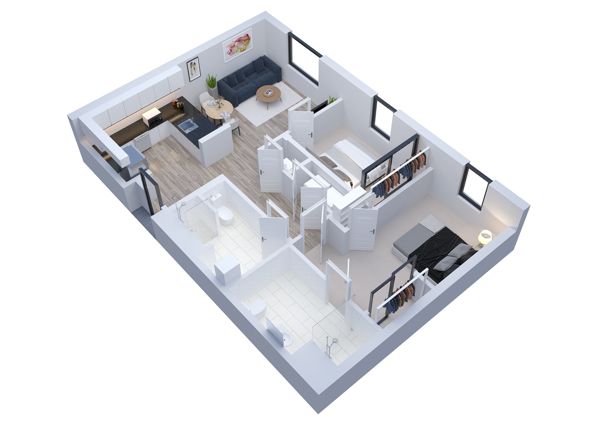 Dogwood Two Bed Two Bath 630-985 sqft Floor Plan