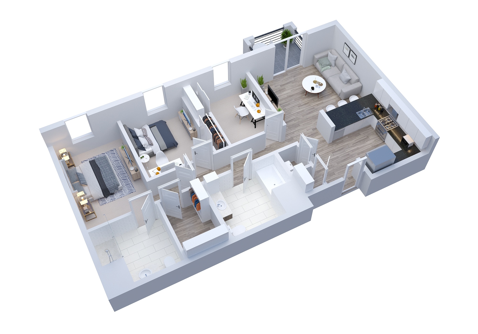 Hibiscus Two Bed + Den Two Bath 1177 - 1234 Floor Plan