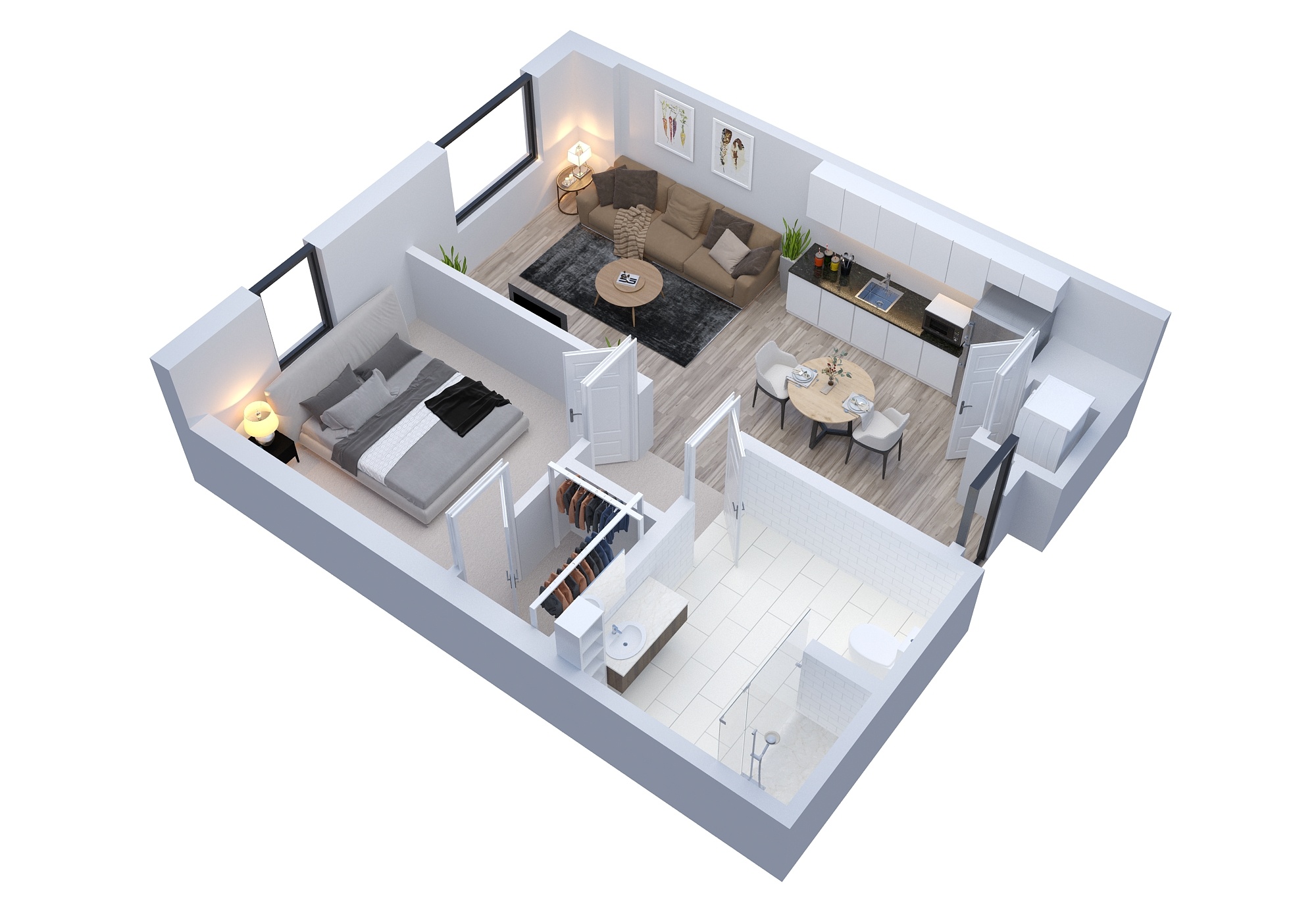 Juniper One Bed One Bath 579-645 sqft Floor Plan