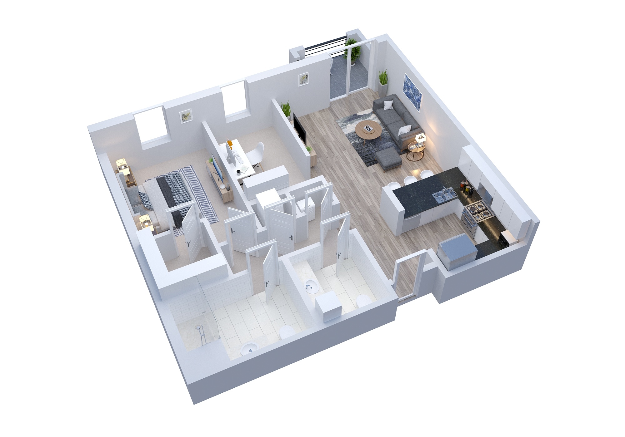 Orchid One Bed + Den 813-962 sqft Floor Plan
