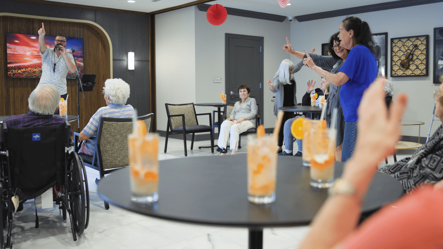 Arbor Terrace Marlton resident and staff members dancing