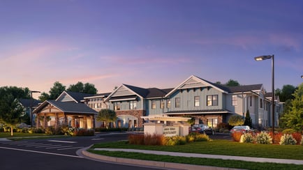 The front entrance of the newest senior living community in Somerset County, NJ; Arbor Terrace Montgomery.