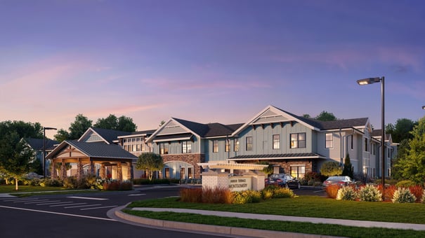 The front entrance of the newest senior living community in Somerset County, NJ; Arbor Terrace Montgomery.