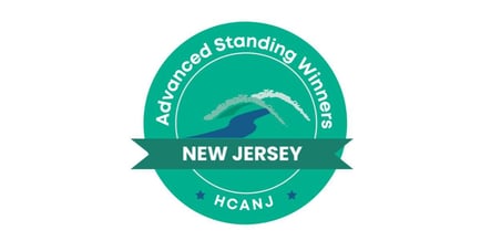 The HCANJ Advanced Standing Winners badge for New Jersey, recognizing Arbor Terrace Mountainside's commitment to excellence in senior care and assisted living in Mountainside, NJ.