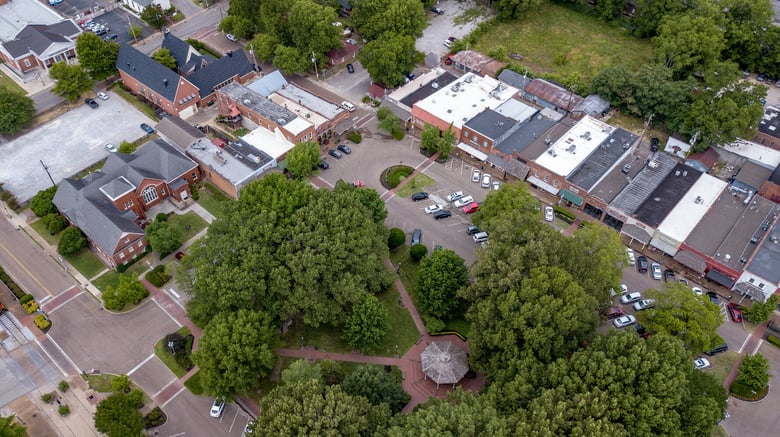An aerial view of Cordova, TN, a growing northeast suburb with convenient access to Opus East Memphis, serving families seeking senior living in the Memphis, TN area.
