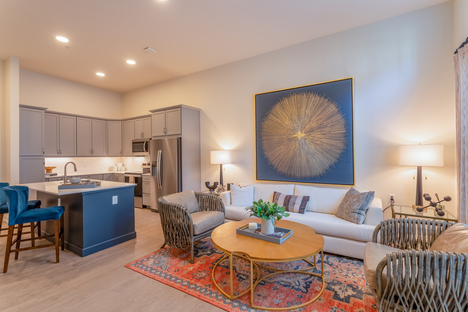Opus East Memphis Apartment living room and kitchen