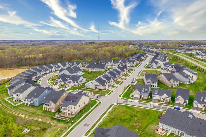 An aerial view of a well-established residential neighborhood in Crofton, one of Anne Arundel County's most rooted communities near assisted living in Gambrills, MD.