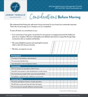 Mountainside - Evaluating Senior Living Options Checklist - Cover