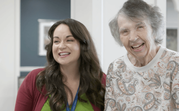 Resident and Staff at Arbor Terrace Exton