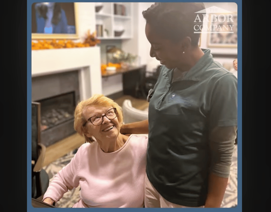 Basking Ridge Resident and Staff member smiling