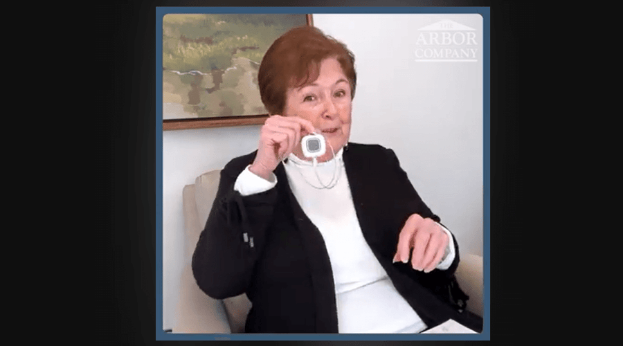 Arbor Terrace Basking Ridge Resident on couch