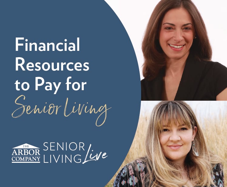 A poster for Senior Living LIVE! Financial Resources to Pay for Senior Living_ 748 X 618