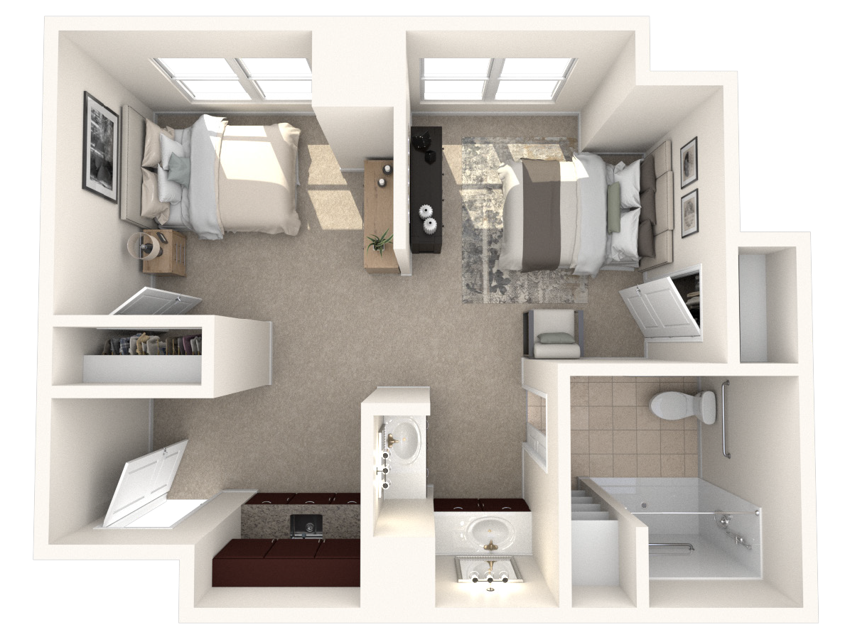 The Solana Doylestown 2 bedroom 1 bath memory care apartment