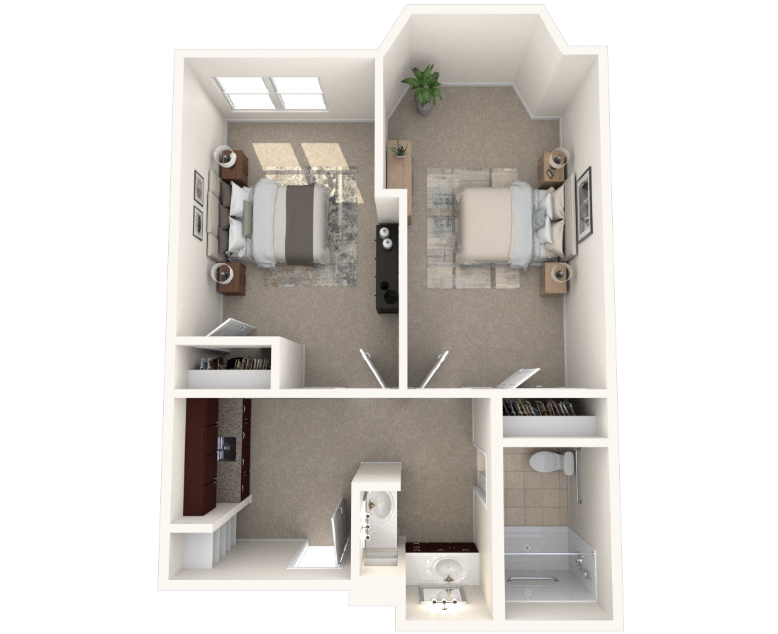 The Solana Doylestown 2 bedroom, 1 bath memory care apartment