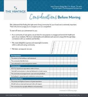 Fort Worth - Evaluating Senior Living Options Checklist - Cover