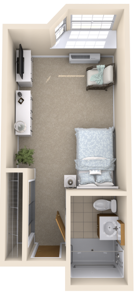 1 Bed, 1 Bath Floor Plan
