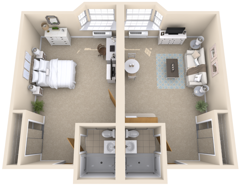 Assisted Living 1 Bed, 1 Bath Floor Plan