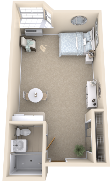 Assisted Living 1 Bed, 1 Bath Floor Plan