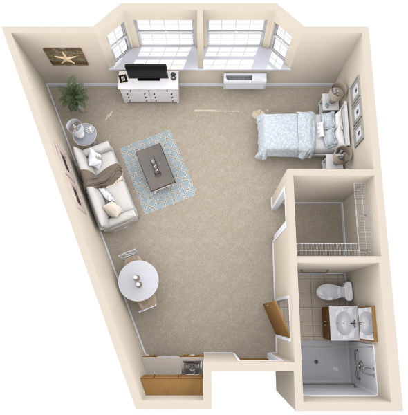 Assisted Living 1 Bed, 1 Bath Floor Plan
