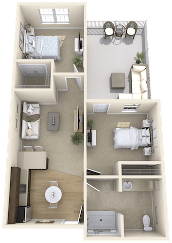 Assisted Living 2 Bed, 1 Bath floor plan