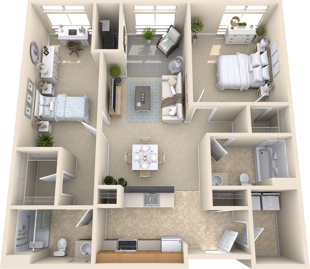 2 Bedroom, 2 Bath Floor Plan