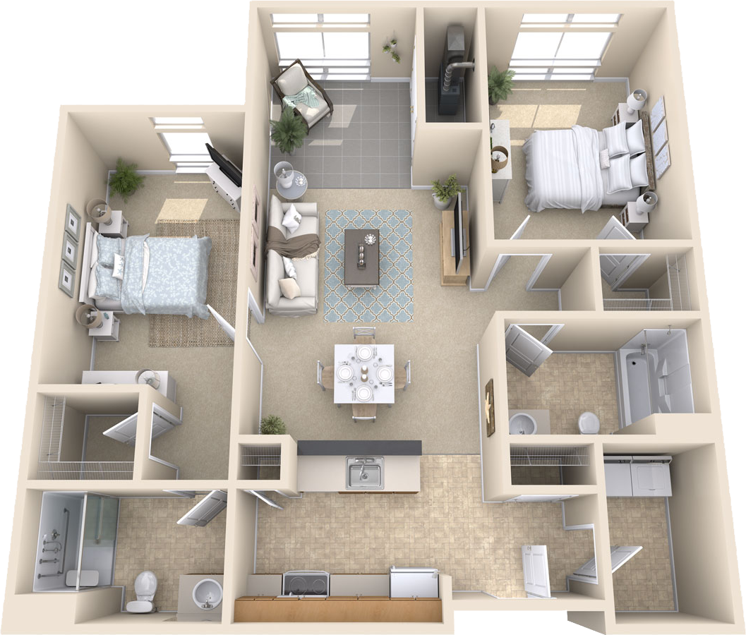2 Bedroom, 2 Bath Floor Plan