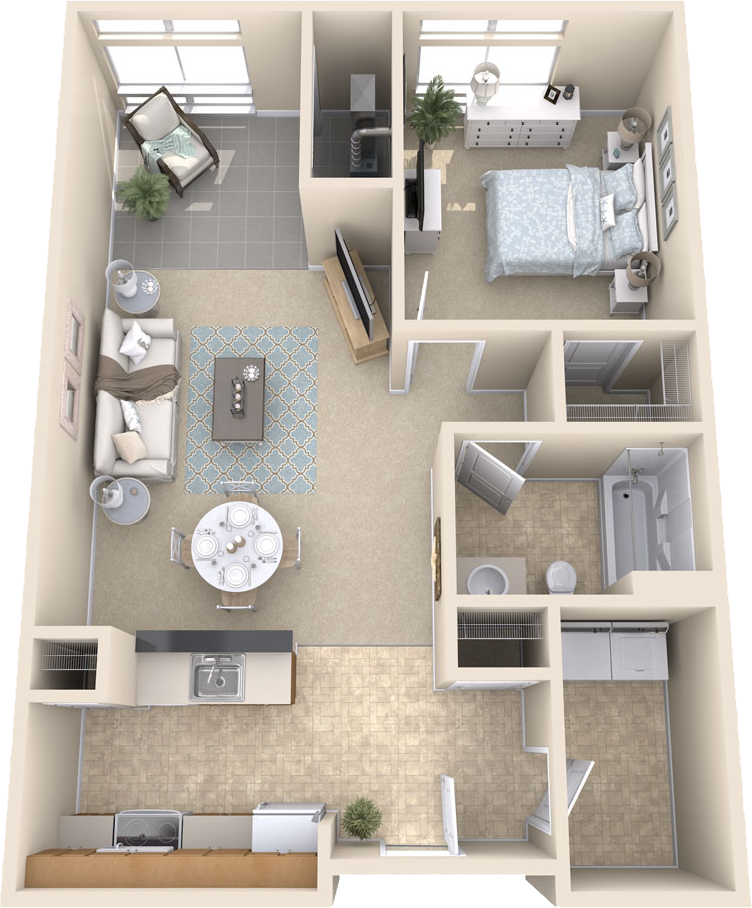 1 Bedroom, 1 Bath Floor Plan