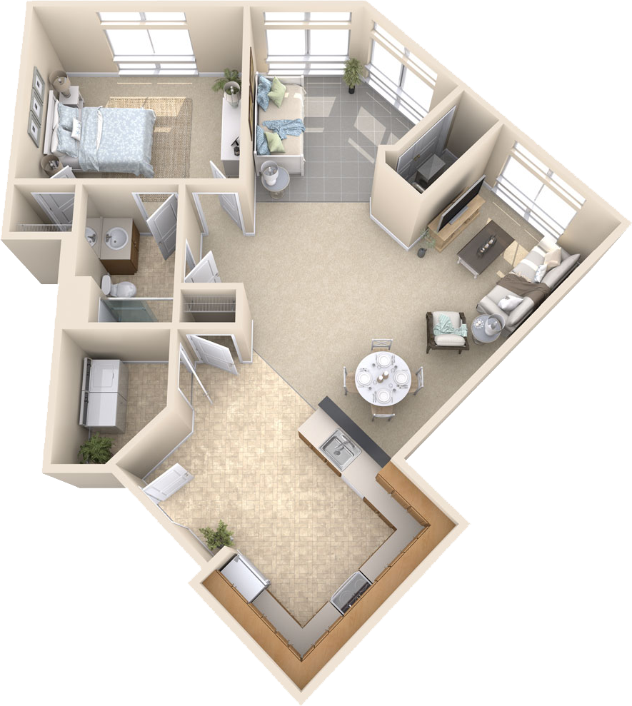 1 Bedroom, 1 Bath Floor Plan