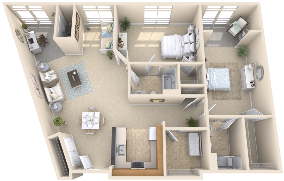 2 Bedroom, 2 Bath Floor Plan