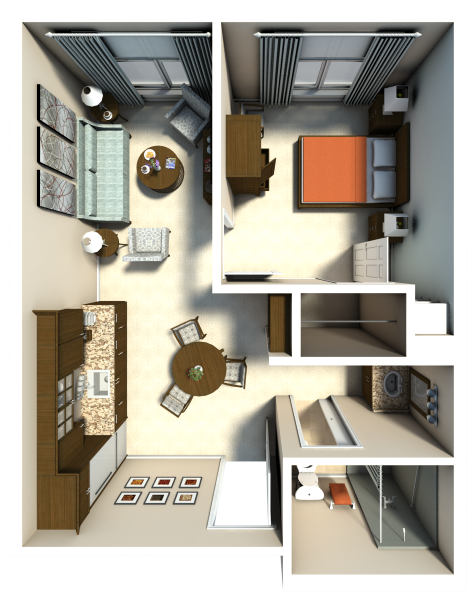 Assisted Living 1 Bed, 1 Bath Floor Plan