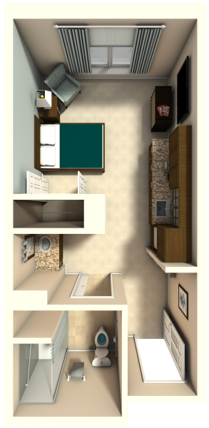 Dementia Care Studio, 1 Bath Floor Plan