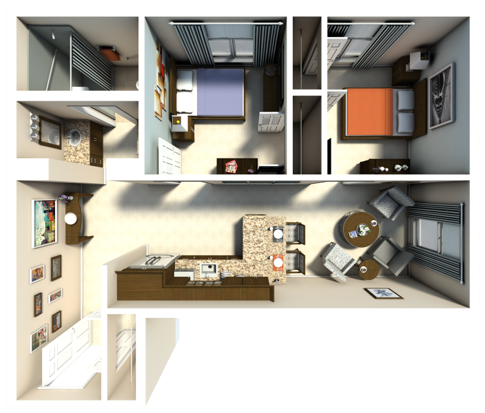 Assisted Living 2 Bed, 1 Bath Floor Plan