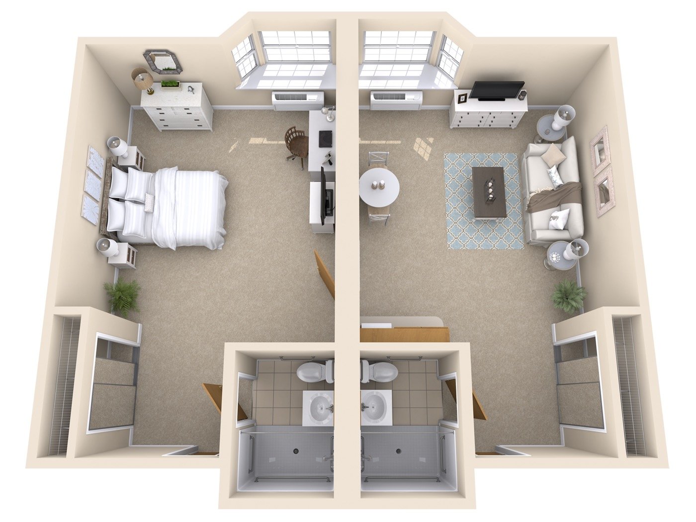 1 Bed, 1 Bath Floor Plan