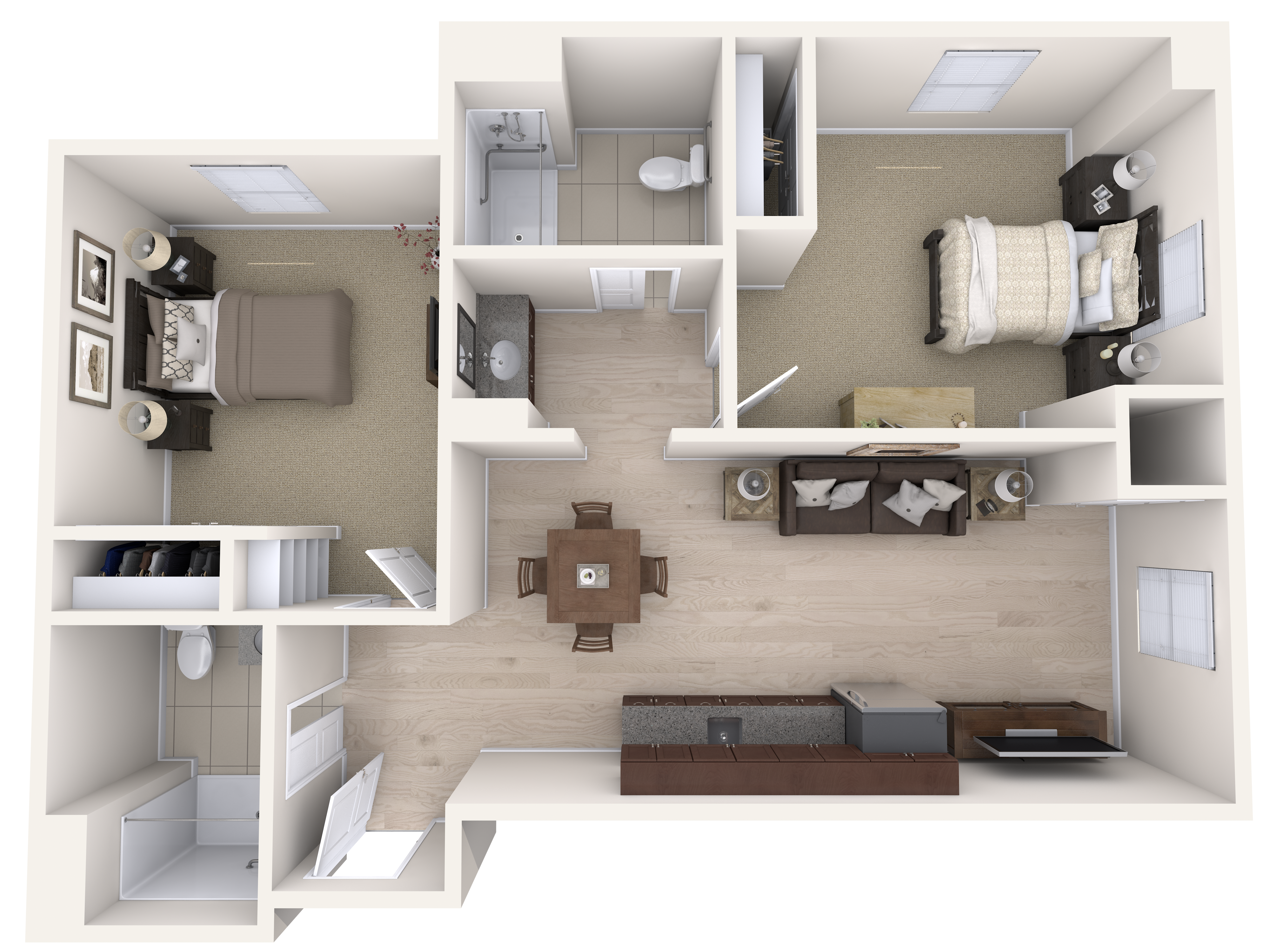 2 Bedroom, 1 Bath Floor Plan