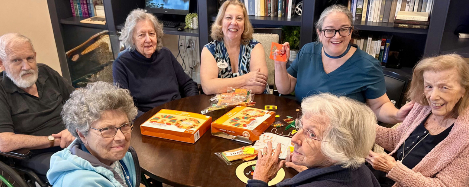 a group of senior residents building crafts