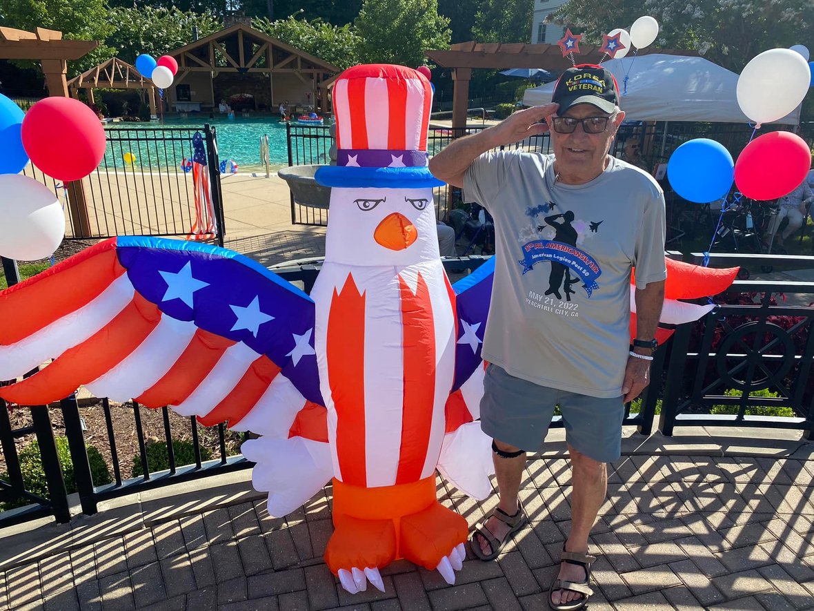 PTC resident with inflatable patriotic eagle