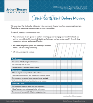 Peachtree - Evaluating Senior Living Options Checklist - Cover