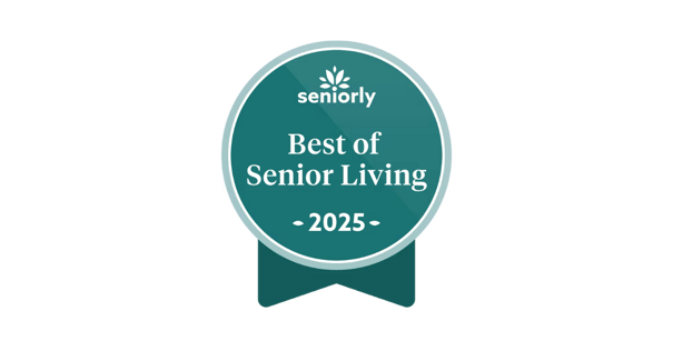 The Seniorly Best of Senior Living 2025 award badge, recognizing Mirabelle as a top-rated senior living community in Miami, FL for its outstanding care, amenities, and resident experience.