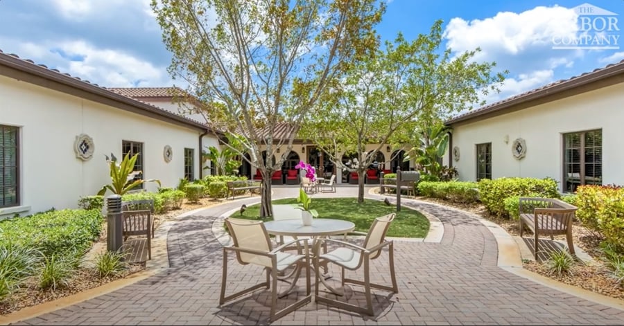 Table outside on a patio on a sunny day