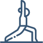 blue icon of person stretching 